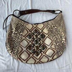 Fossil Tan and Brown Patterned Hobo Bag